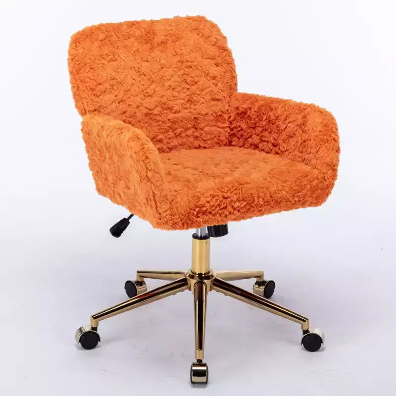Fauteuil de bureau en velours avec piètement en métal doré, chaise de bureau pivotante à hauteur réglable