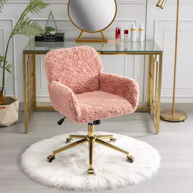 Fauteuil de bureau en velours avec piètement en métal doré, chaise de bureau pivotante à hauteur réglable