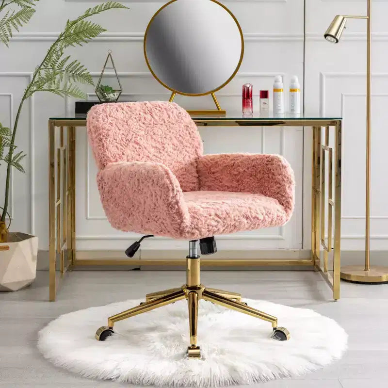 Fauteuil de bureau en velours avec piètement en métal doré, chaise de bureau pivotante à hauteur réglable