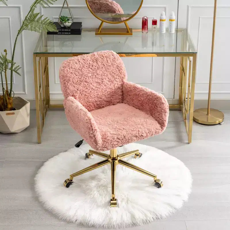 Fauteuil de bureau en velours avec piètement en métal doré, chaise de bureau pivotante à hauteur réglable