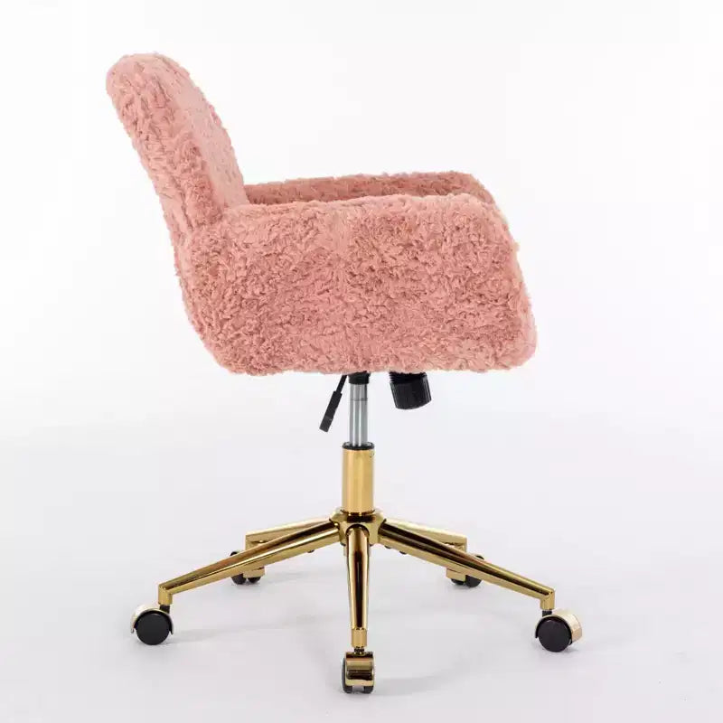 Fauteuil de bureau en velours avec piètement en métal doré, chaise de bureau pivotante à hauteur réglable