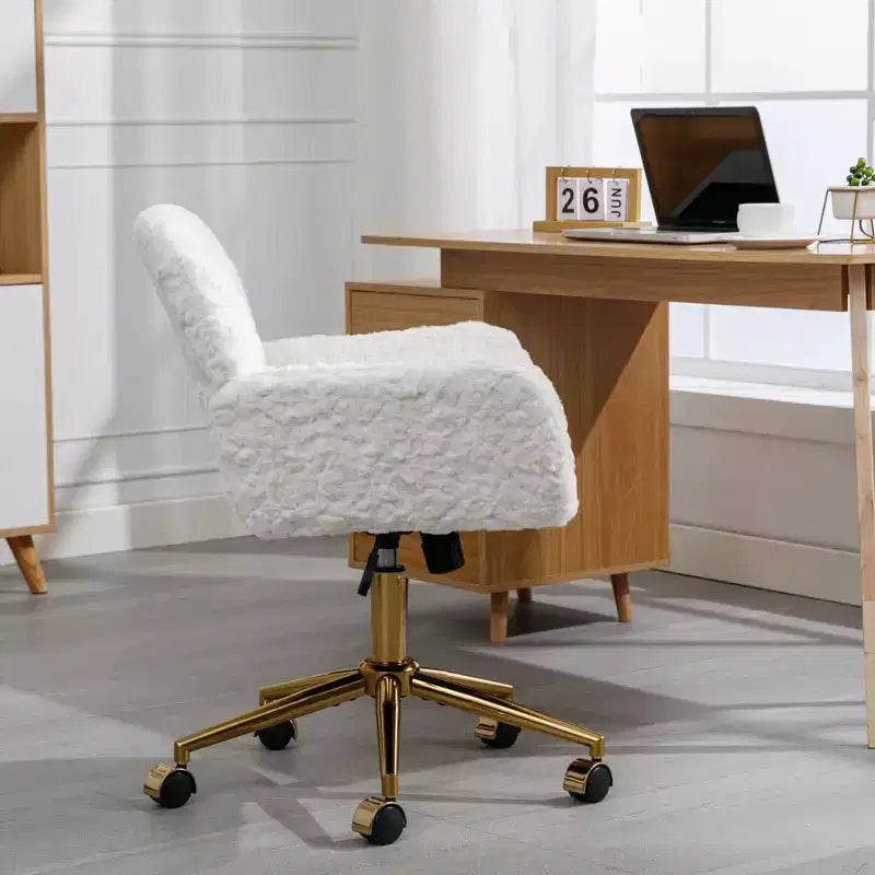 Fauteuil de bureau en velours avec piètement en métal doré, chaise de bureau pivotante à hauteur réglable