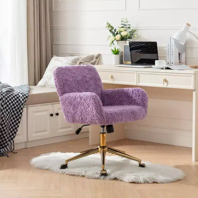 Fauteuil de bureau en velours avec piètement en métal doré, chaise de bureau pivotante à hauteur réglable