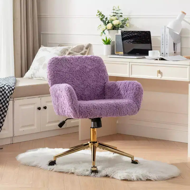 Fauteuil de bureau en velours avec piètement en métal doré, chaise de bureau pivotante à hauteur réglable