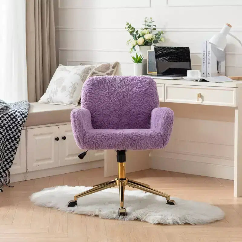 Fauteuil de bureau en velours avec piètement en métal doré, chaise de bureau pivotante à hauteur réglable