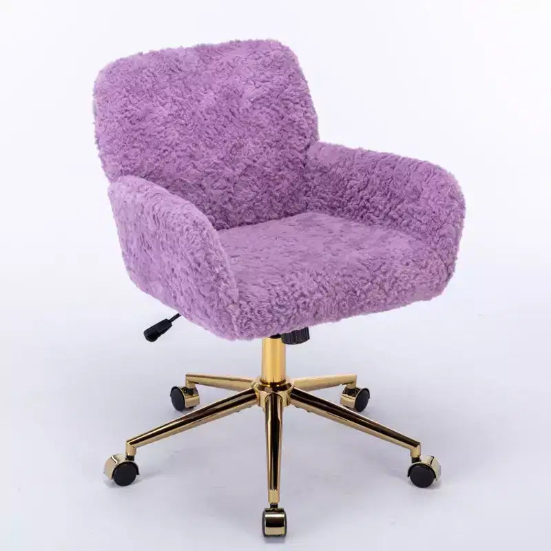 Fauteuil de bureau en velours avec piètement en métal doré, chaise de bureau pivotante à hauteur réglable