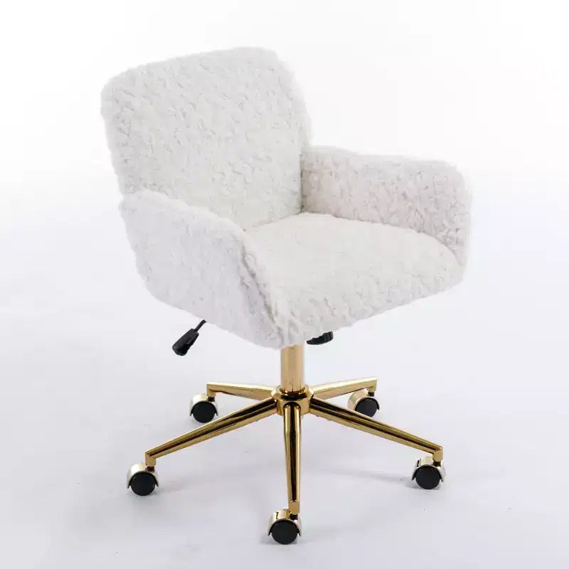 Fauteuil de bureau en velours avec piètement en métal doré, chaise de bureau pivotante à hauteur réglable