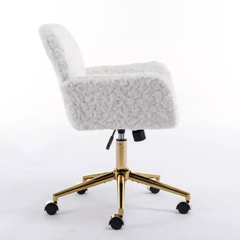 Fauteuil de bureau en velours avec piètement en métal doré, chaise de bureau pivotante à hauteur réglable