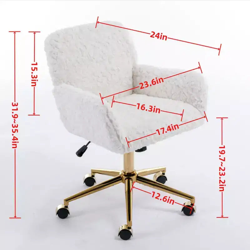 Fauteuil de bureau en velours avec piètement en métal doré, chaise de bureau pivotante à hauteur réglable