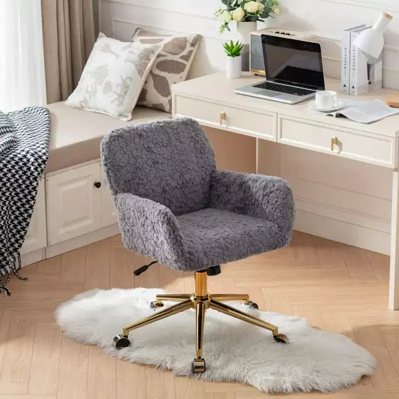 Fauteuil de bureau en velours avec piètement en métal doré, chaise de bureau pivotante à hauteur réglable