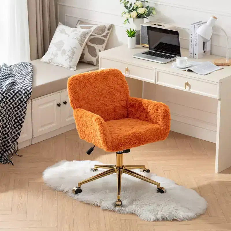 Fauteuil de bureau en velours avec piètement en métal doré, chaise de bureau pivotante à hauteur réglable