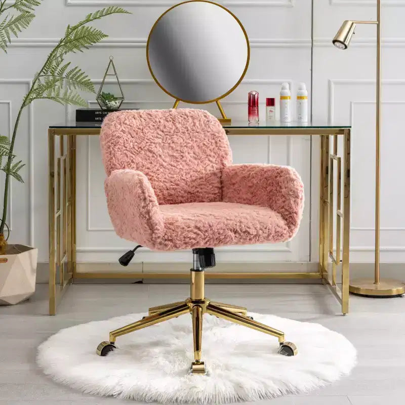 Fauteuil de bureau en velours avec piètement en métal doré, chaise de bureau pivotante à hauteur réglable