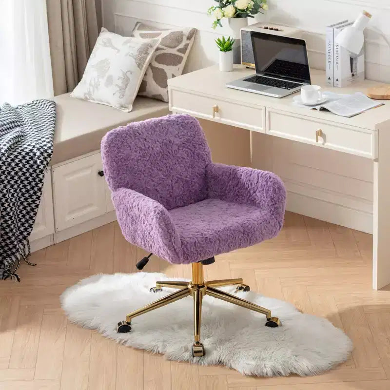 Fauteuil de bureau en velours avec piètement en métal doré, chaise de bureau pivotante à hauteur réglable