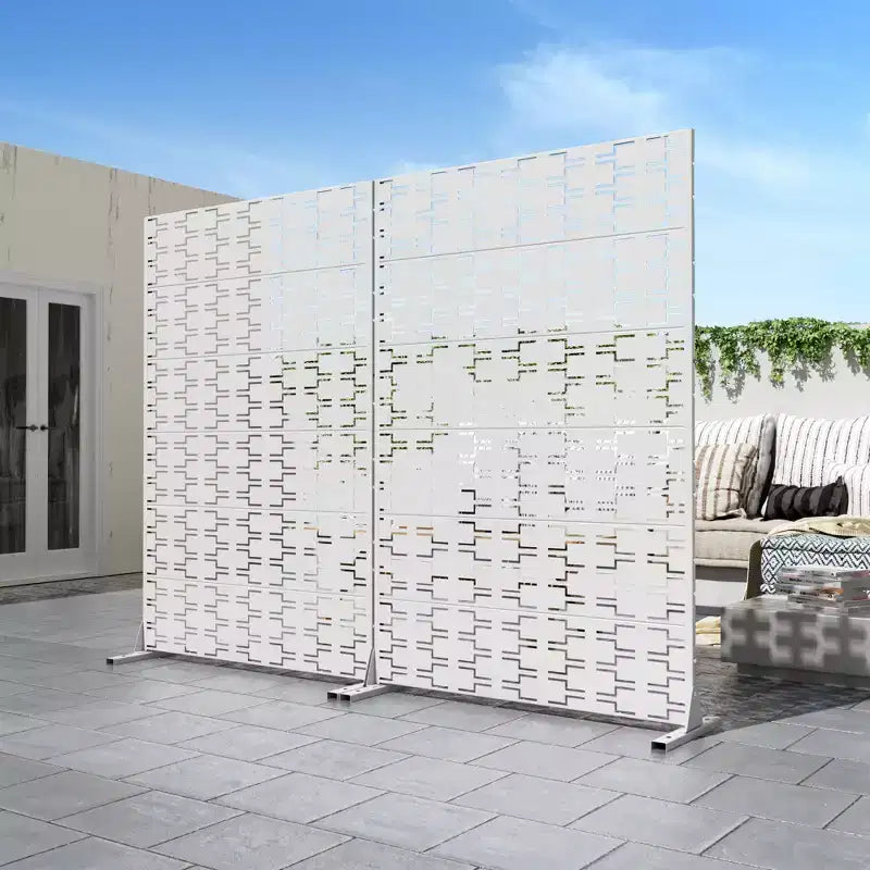 Panneau Paravent Autoportant, Acier Galvanisé Blanc pour Balcon Extérieur Patio Jardin Séparateur de Pièce