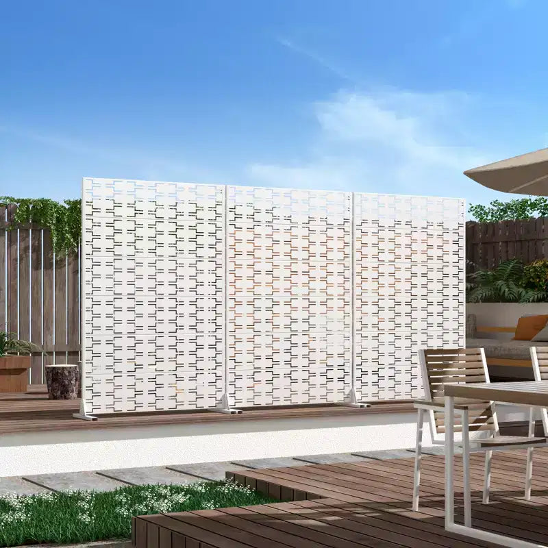 Panneau Paravent Autoportant, Acier Galvanisé Blanc pour Balcon Extérieur Patio Jardin Séparateur de Pièce