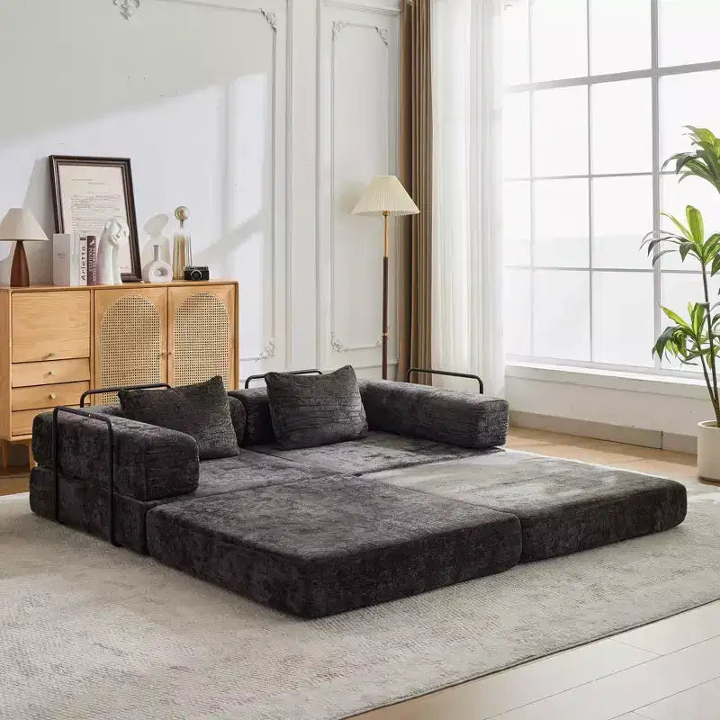 Canapé-lit convertible avec cadre fixe Causeuses modulaires sans ossature Tissu chenille