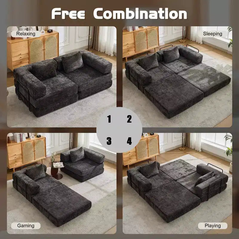 Canapé-lit convertible avec cadre fixe Causeuses modulaires sans ossature Tissu chenille