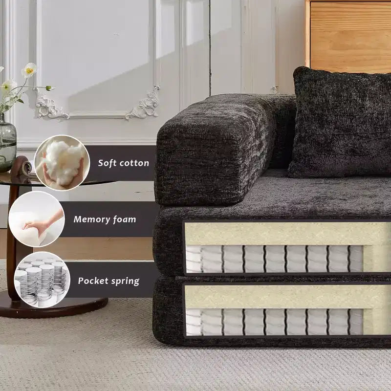 Canapé-lit convertible avec cadre fixe Causeuses modulaires sans ossature Tissu chenille