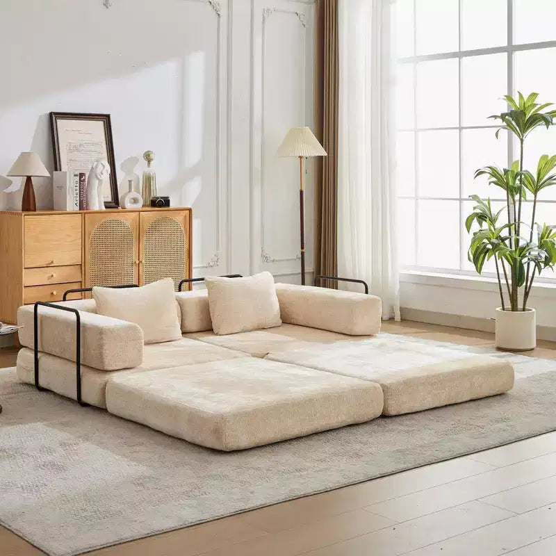 Canapé-lit convertible avec cadre fixe Causeuses modulaires sans ossature Tissu chenille