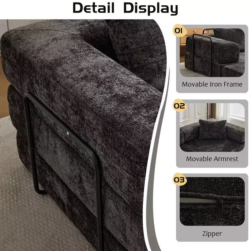 Canapé-lit convertible avec cadre fixe Causeuses modulaires sans ossature Tissu chenille