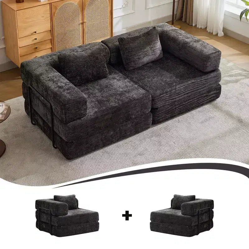 Canapé-lit convertible avec cadre fixe Causeuses modulaires sans ossature Tissu chenille
