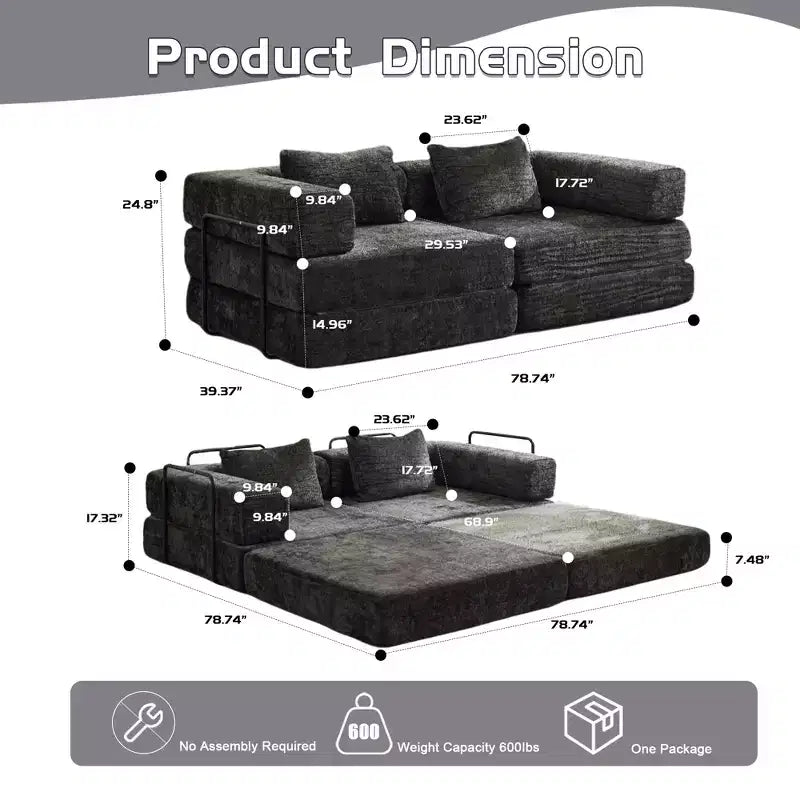 Canapé-lit convertible avec cadre fixe Causeuses modulaires sans ossature Tissu chenille