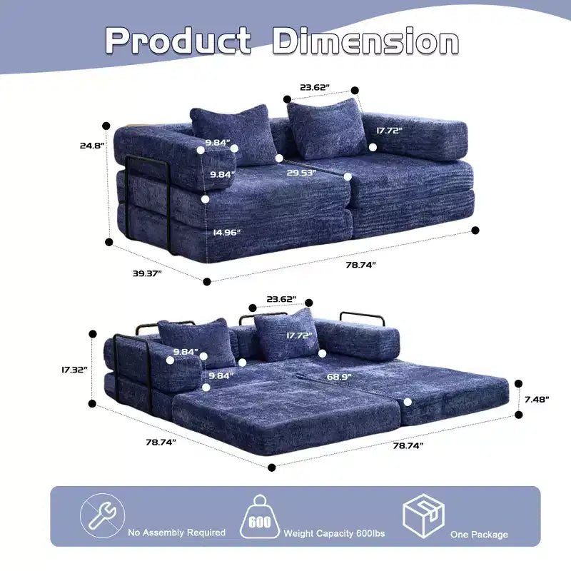 Canapé-lit convertible avec cadre fixe Causeuses modulaires sans ossature Tissu chenille
