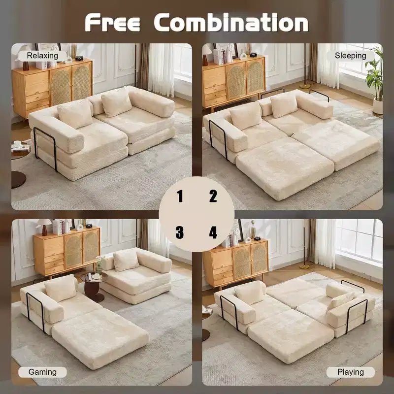 Canapé-lit convertible avec cadre fixe Causeuses modulaires sans ossature Tissu chenille