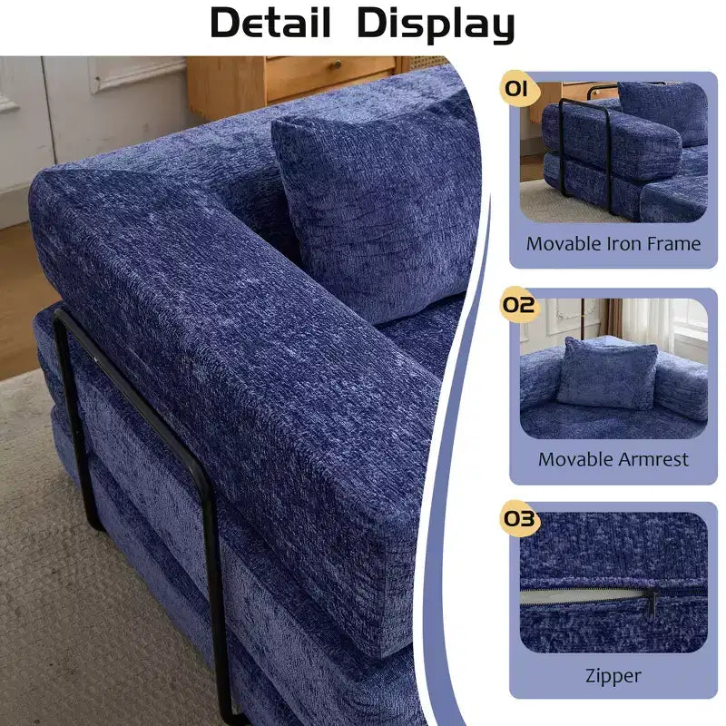Canapé-lit convertible avec cadre fixe Causeuses modulaires sans ossature Tissu chenille