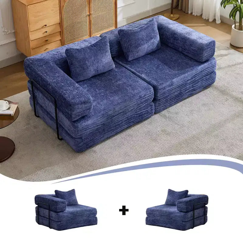 Canapé-lit convertible avec cadre fixe Causeuses modulaires sans ossature Tissu chenille