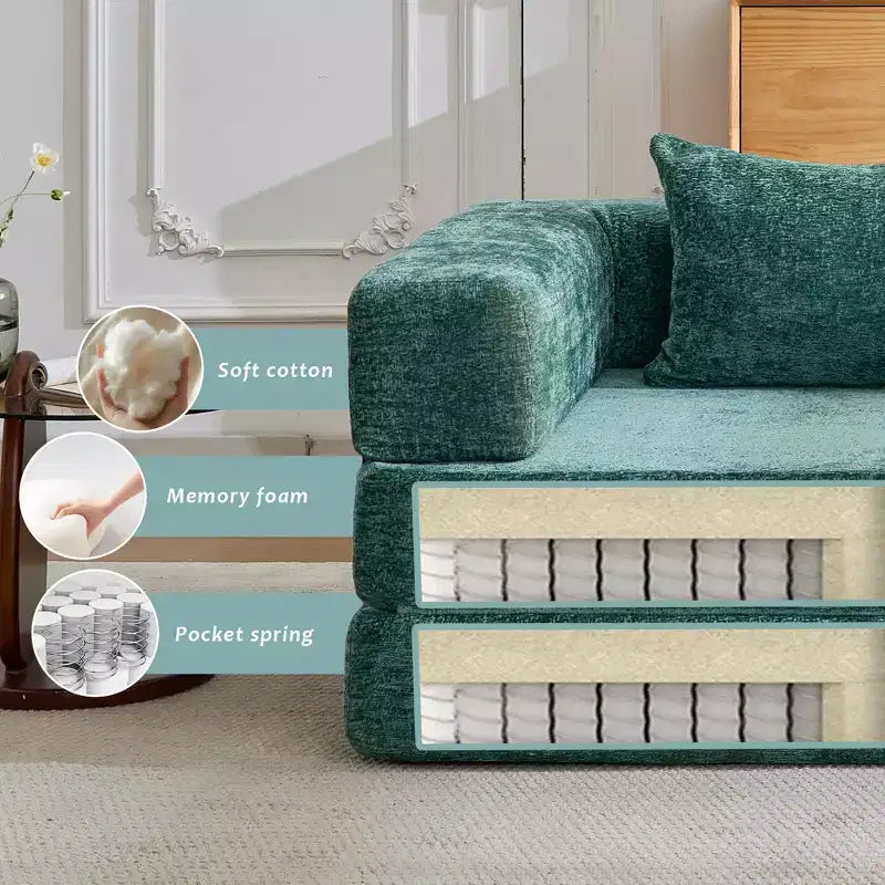 Canapé-lit convertible avec cadre fixe Causeuses modulaires sans ossature Tissu chenille
