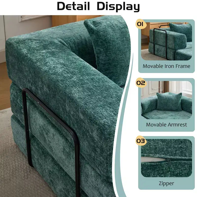 Canapé-lit convertible avec cadre fixe Causeuses modulaires sans ossature Tissu chenille