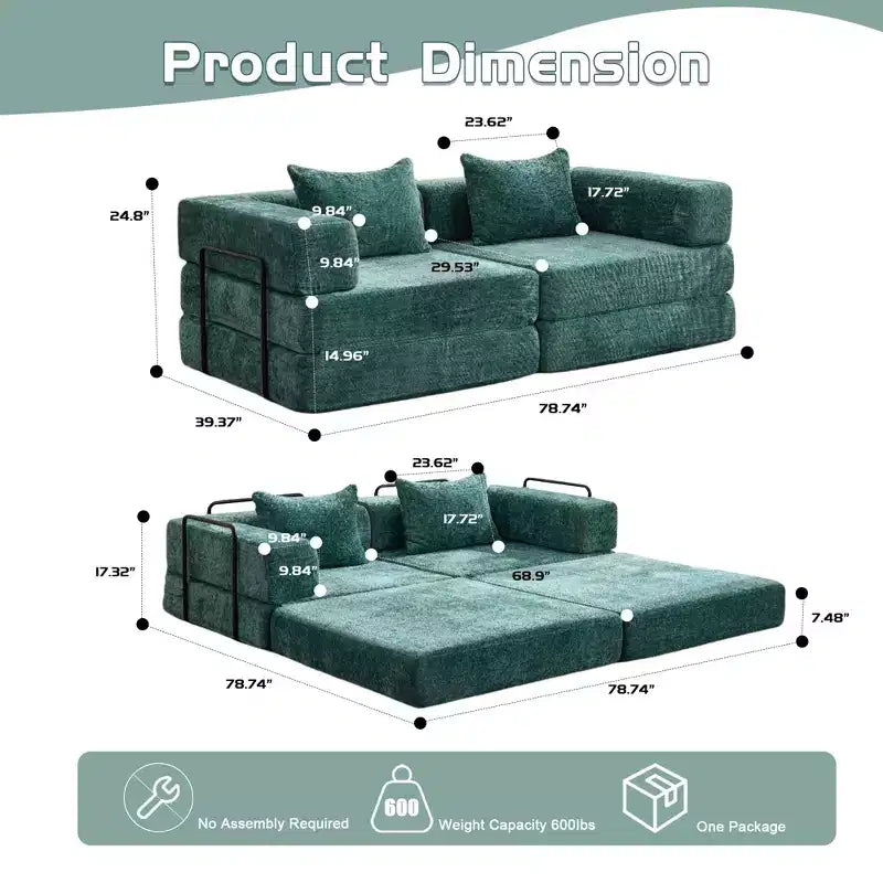 Canapé-lit convertible avec cadre fixe Causeuses modulaires sans ossature Tissu chenille