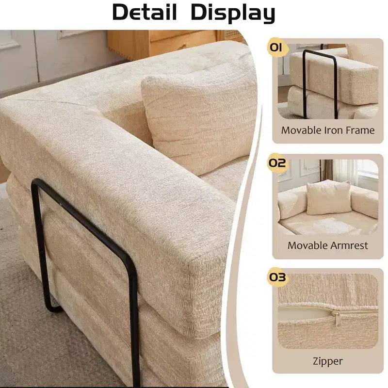 Canapé-lit convertible avec cadre fixe Causeuses modulaires sans ossature Tissu chenille