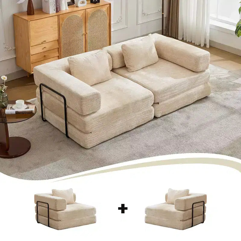 Canapé-lit convertible avec cadre fixe Causeuses modulaires sans ossature Tissu chenille