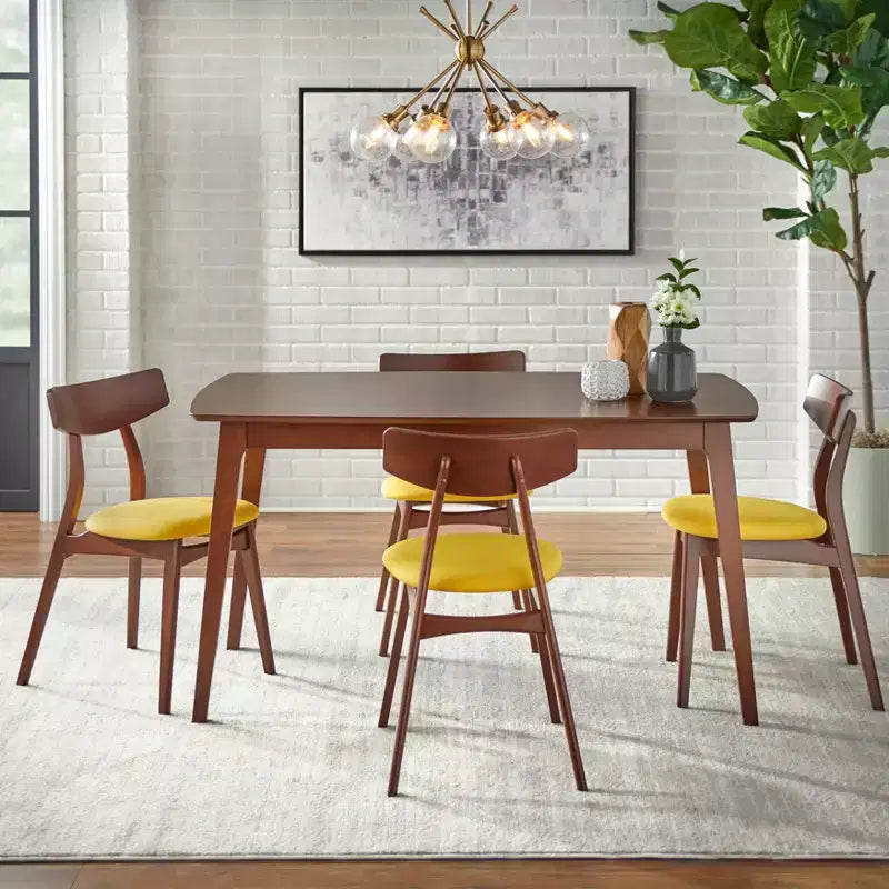 Table de salle à manger rectangulaire en hêtre massif, style Mid-Century Modern, noyer, 6 places