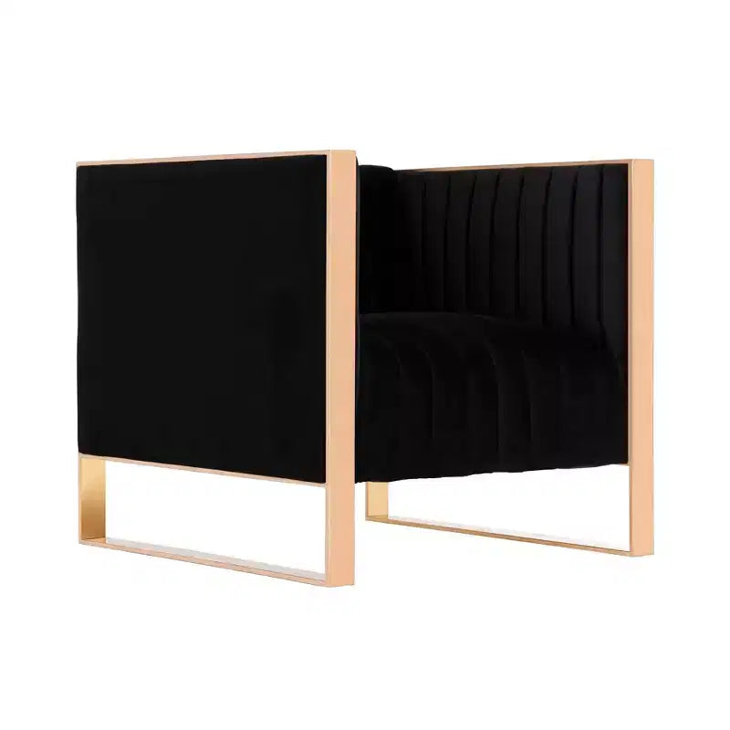 Fauteuils d'appoint en velours avec finition dorée, lot de 2, noir, aucun assemblage requis