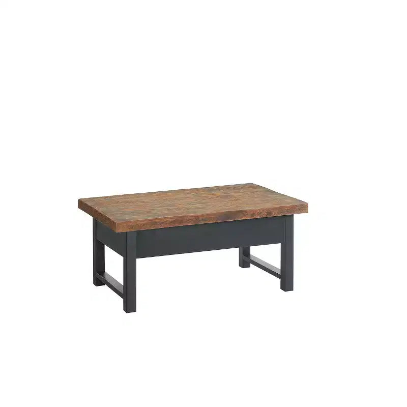 Table basse relevable rustique 42" avec rangement, bois de pin vieilli, style industriel, cadre noir