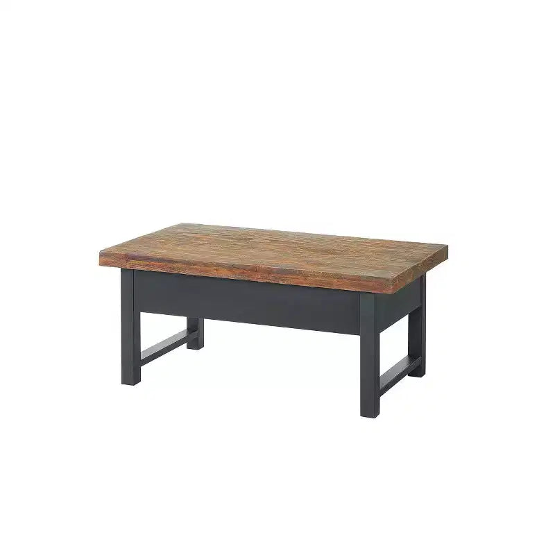 Table basse relevable rustique 42" avec rangement, bois de pin vieilli, style industriel, cadre noir
