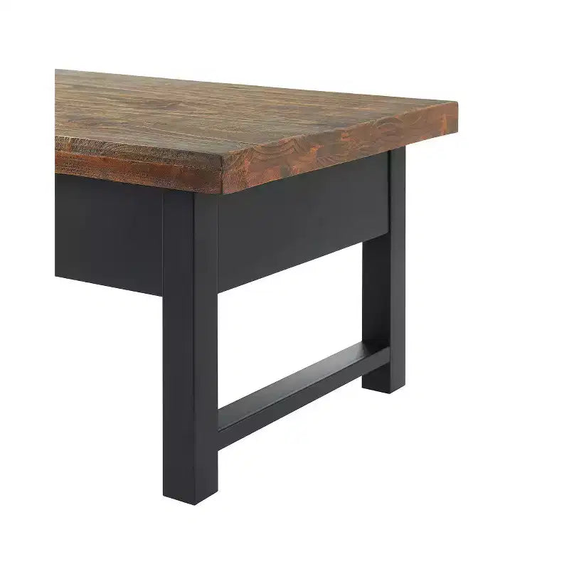 Table basse relevable rustique 42" avec rangement, bois de pin vieilli, style industriel, cadre noir