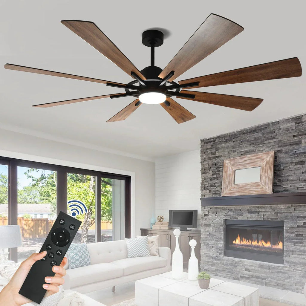 Ventilateur de plafond télécommandé avec lumières, grandes 8 pales en bois