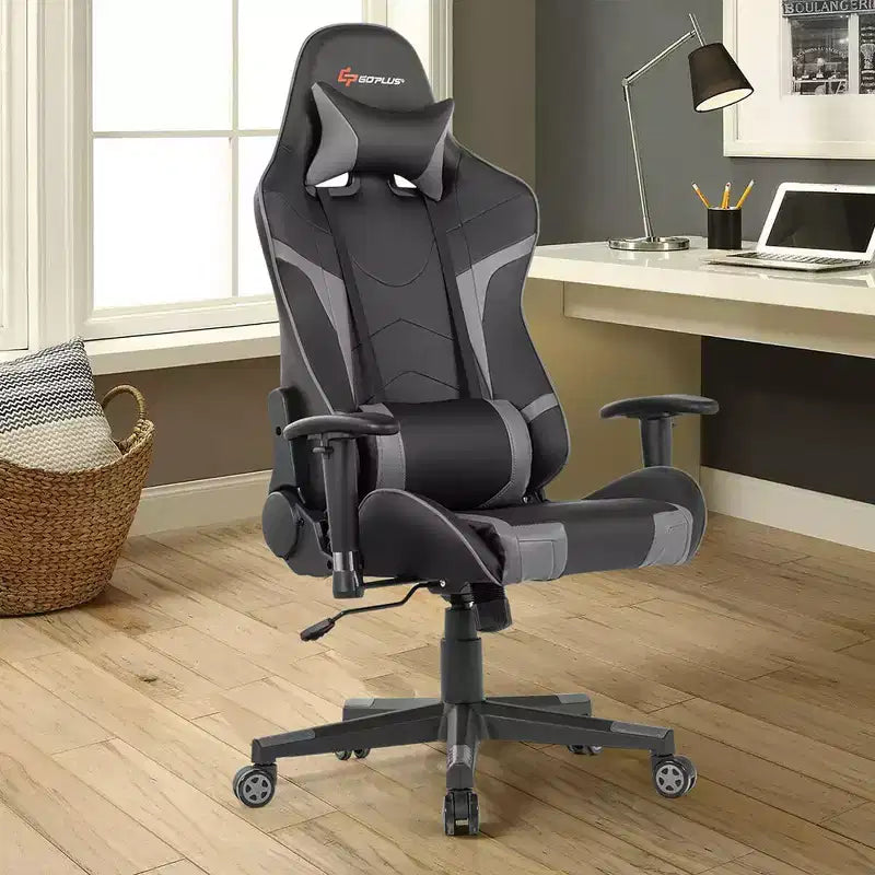 Fauteuil de bureau gaming massant, inclinable, pivotant, style course, avec soutien lombaire