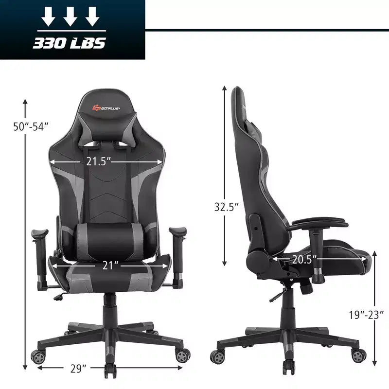 Fauteuil de bureau gaming massant, inclinable, pivotant, style course, avec soutien lombaire
