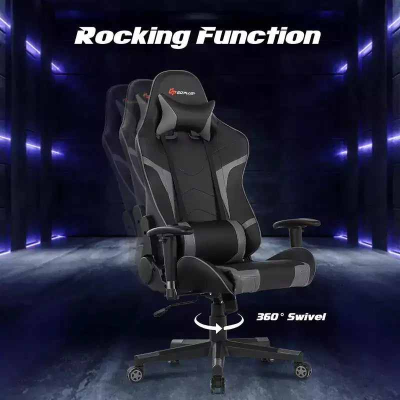 Fauteuil de bureau gaming massant, inclinable, pivotant, style course, avec soutien lombaire