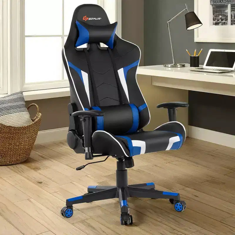 Fauteuil de bureau gaming massant, inclinable, pivotant, style course, avec soutien lombaire