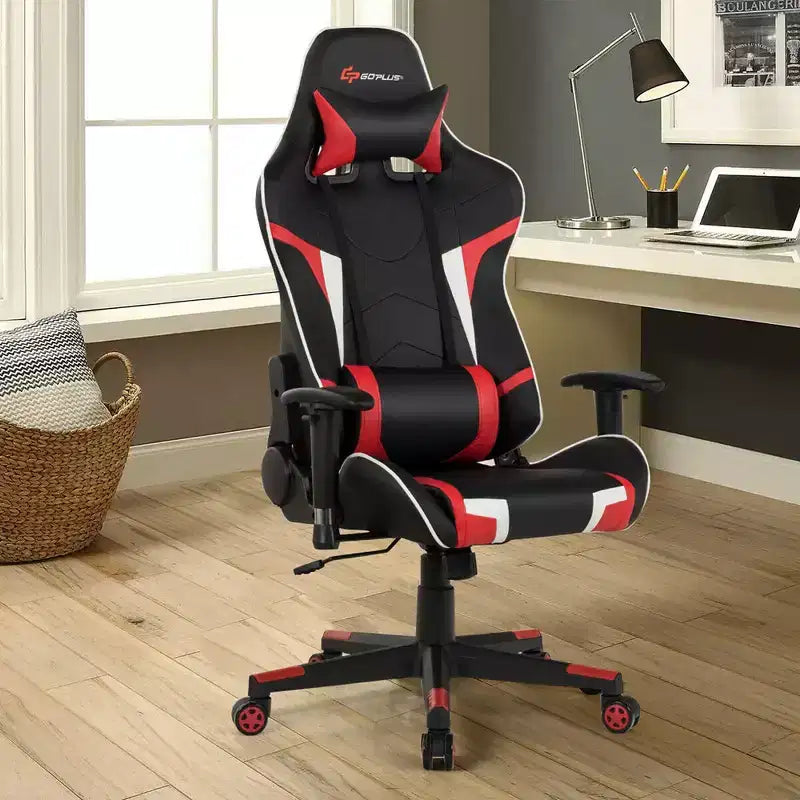 Fauteuil de bureau gaming massant, inclinable, pivotant, style course, avec soutien lombaire
