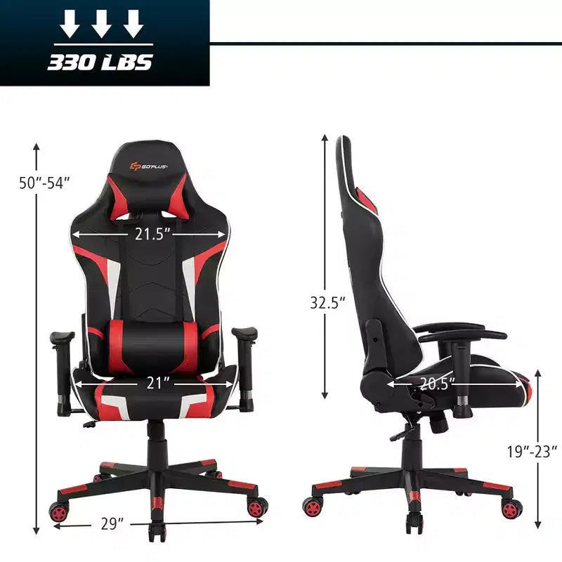 Fauteuil de bureau gaming massant, inclinable, pivotant, style course, avec soutien lombaire