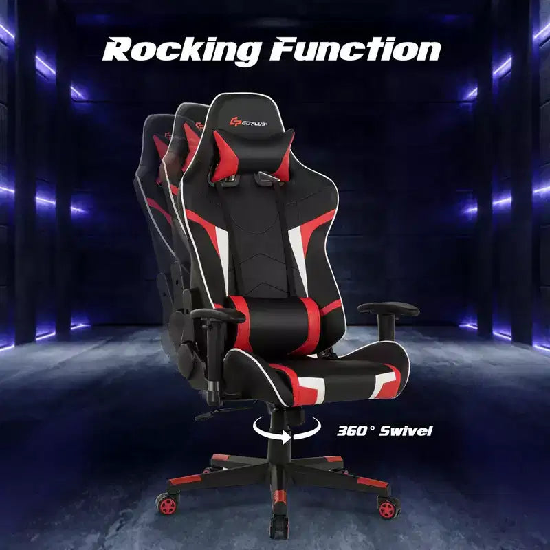 Fauteuil de bureau gaming massant, inclinable, pivotant, style course, avec soutien lombaire