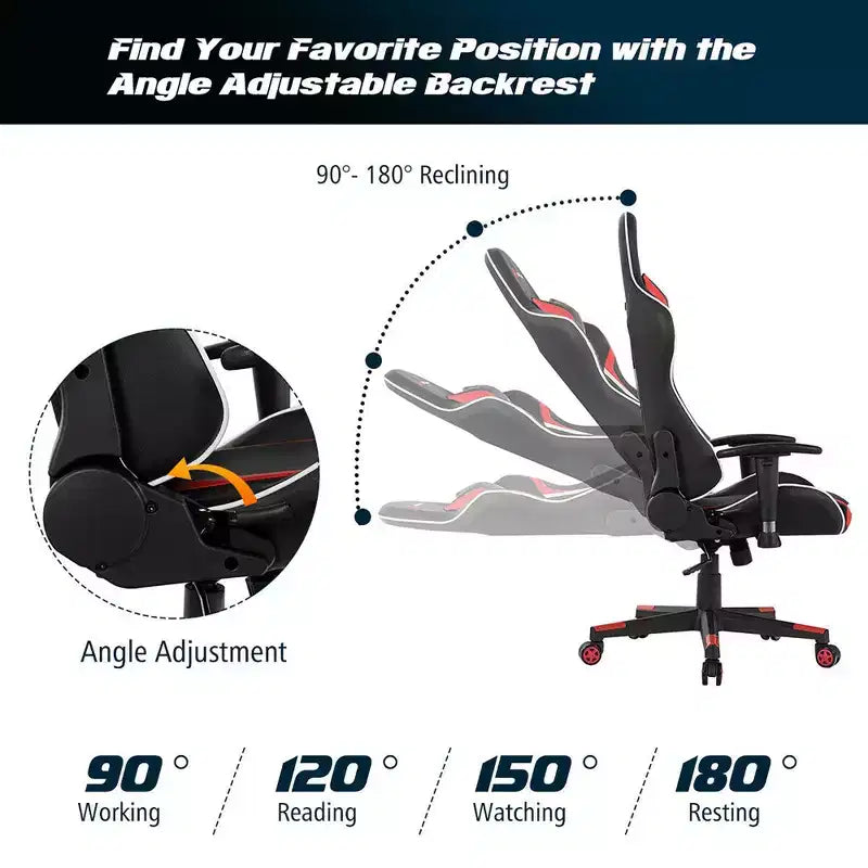 Fauteuil de bureau gaming massant, inclinable, pivotant, style course, avec soutien lombaire
