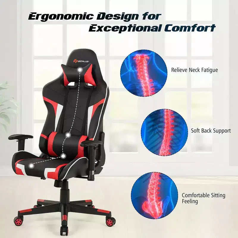 Fauteuil de bureau gaming massant, inclinable, pivotant, style course, avec soutien lombaire